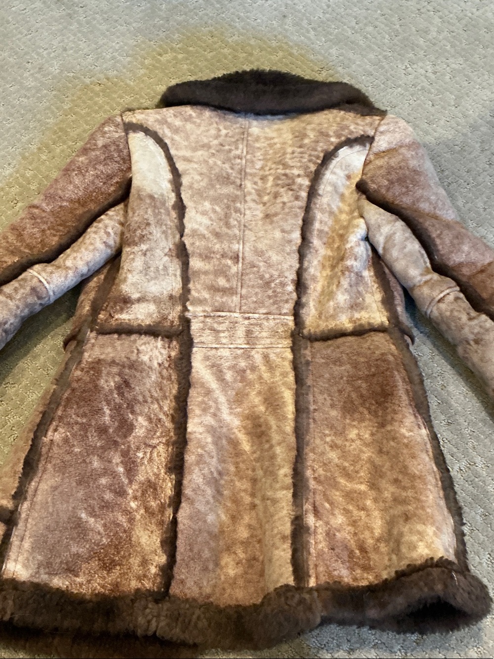 Vintage Brown real leather Shearling Coat with Fur Trim - Women's Jacket - Picture 5 of 5